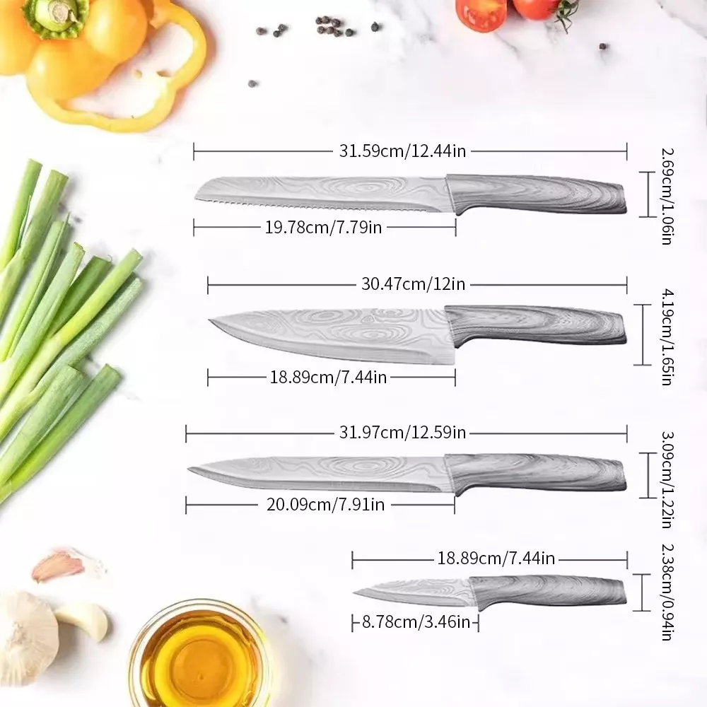 Foto 2 | Set De Cuchillos De Cocina Profesional Con Tabla Para Cortar Plateado