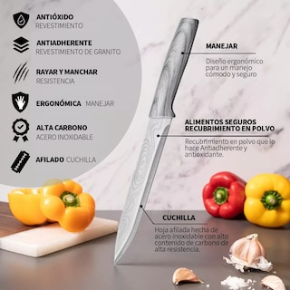 Foto 3 | Set De Cuchillos De Cocina Profesional Con Tabla Para Cortar Plateado