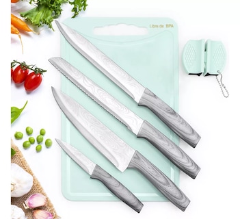 Foto 4 | Set De Cuchillos De Cocina Profesional Con Tabla Para Cortar Plateado