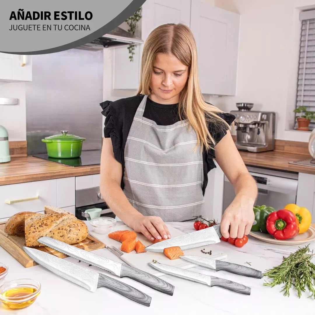 Foto 6 pulgar | Set De Cuchillos De Cocina Profesional Con Tabla Para Cortar Plateado