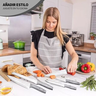 Foto 5 | Set De Cuchillos De Cocina Profesional Con Tabla Para Cortar Plateado