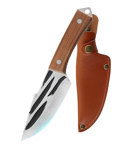Foto 1 | Cuchillo Chef De Cocina Forjado A Mano Con Funda De Cuero Marrón Claro
