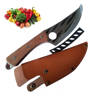 Foto 4 | Cuchillo Chef De Cocina Forjado A Mano Con Funda De Cuero Marrón Claro