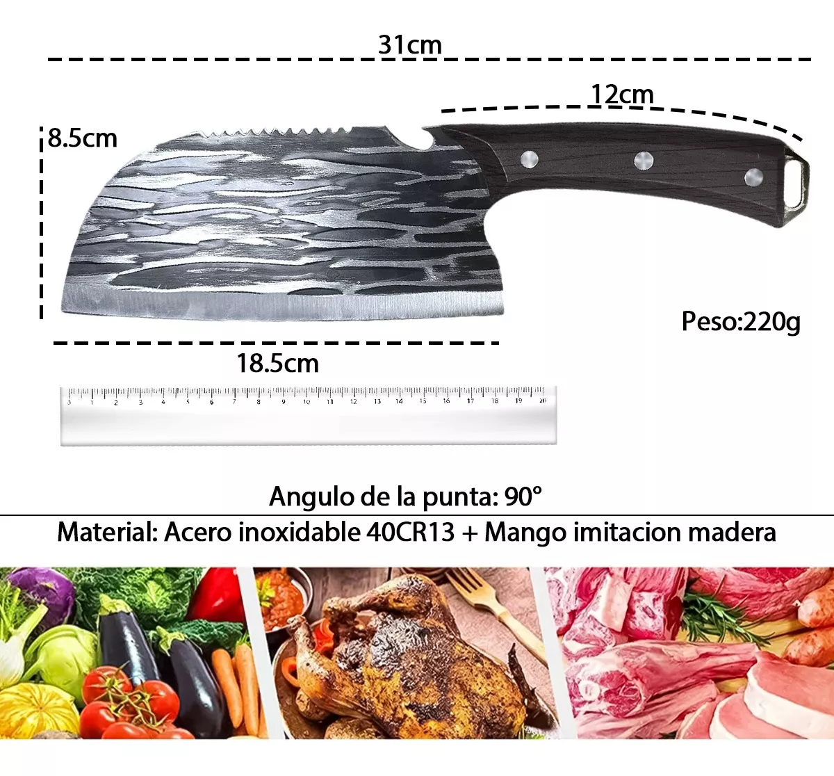 Foto 3 pulgar | Cuchillo De Chef Forjado A Mano Acero Cuchillos De Cocina