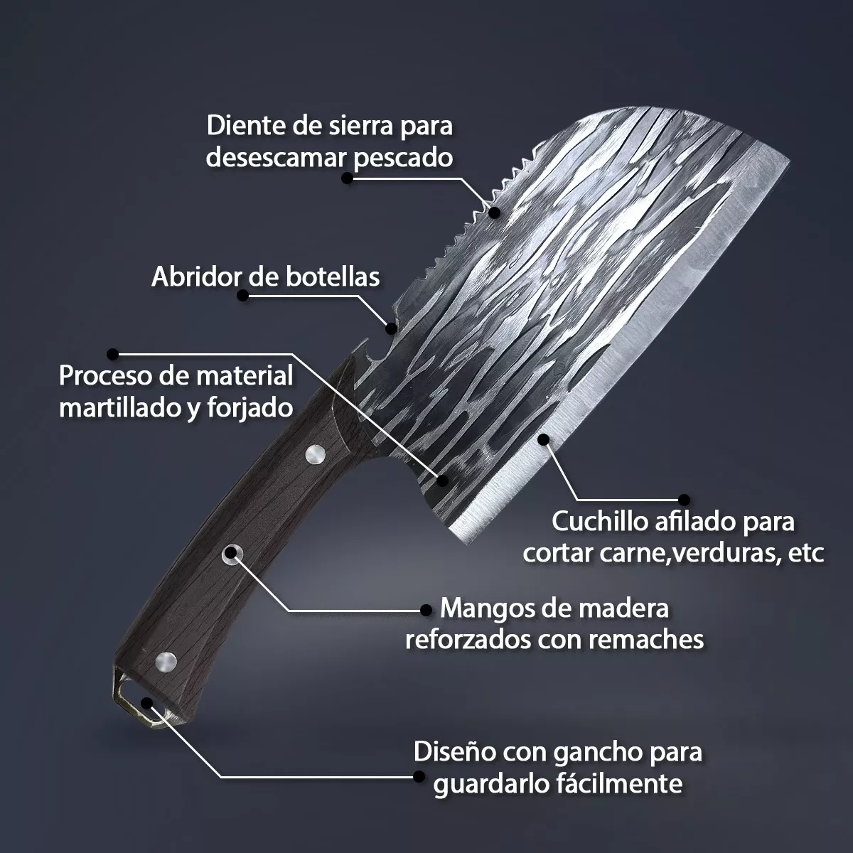 Foto 4 pulgar | Cuchillo De Chef Forjado A Mano Acero Cuchillos De Cocina