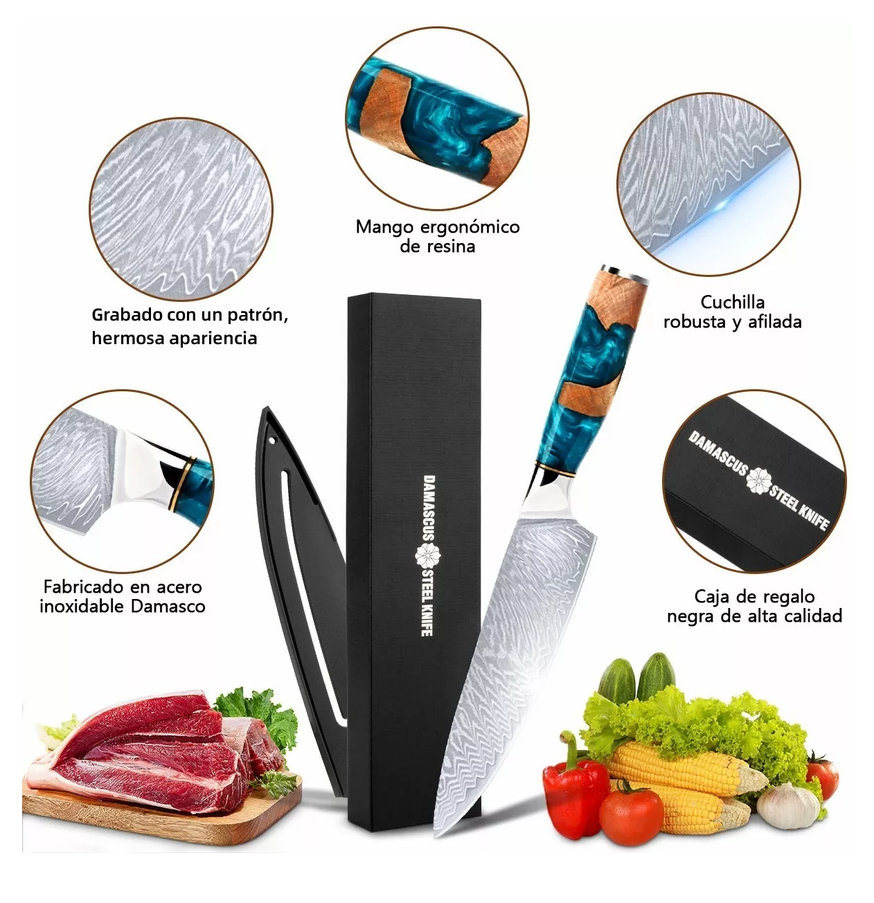 Foto 4 pulgar | Cuchillo de Cocina Damascus de Acero Inoxidable