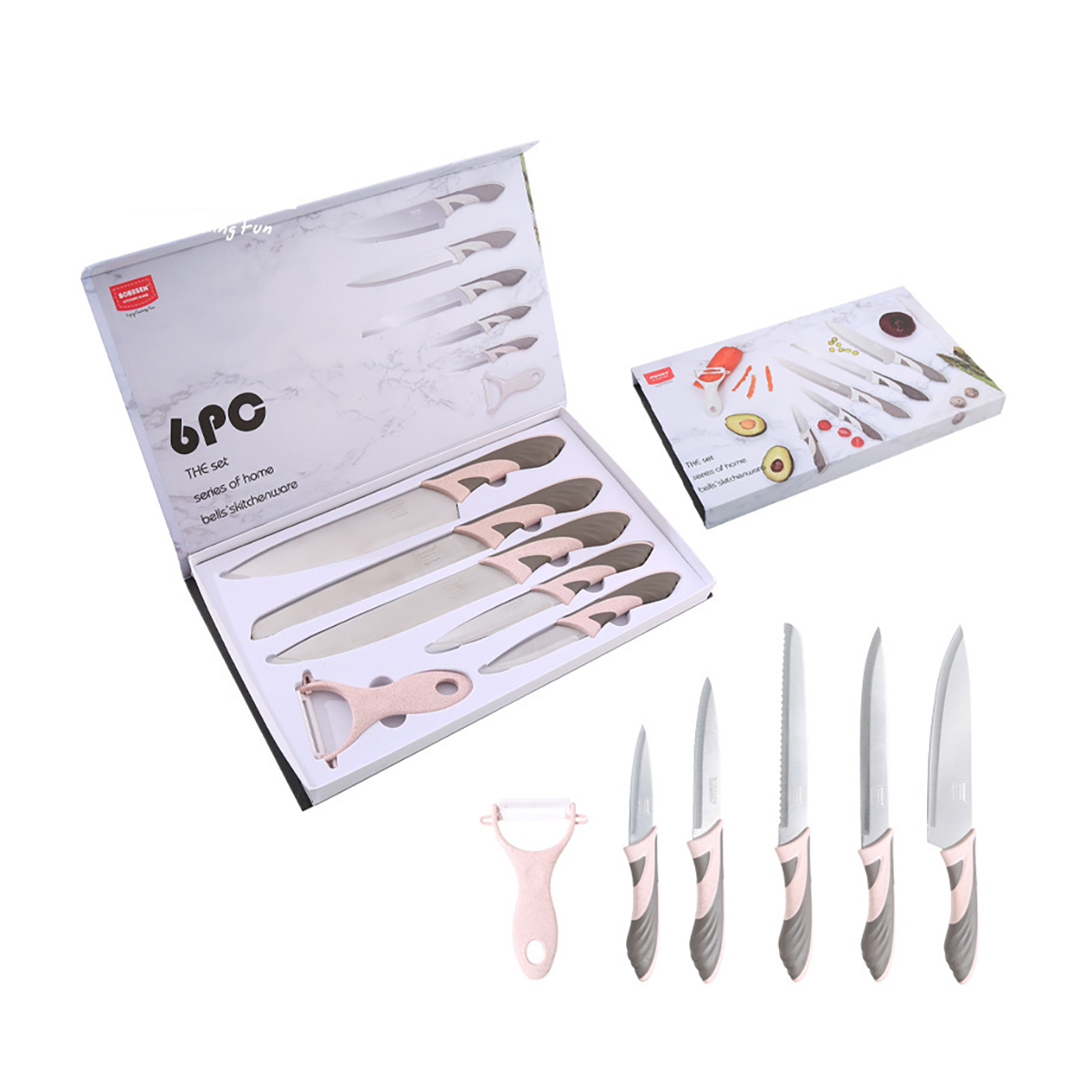 Foto 1 | Set De Cuchillos 6 Piezas Con Pelador, Mango Ergonómico Rosa