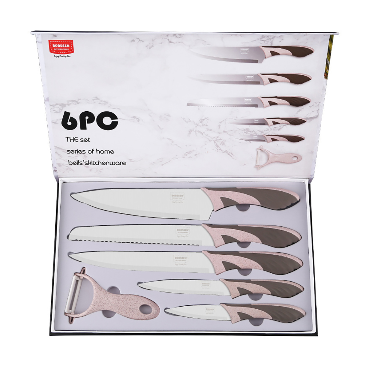 Foto 3 pulgar | Set De Cuchillos 6 Piezas Con Pelador, Mango Ergonómico Rosa