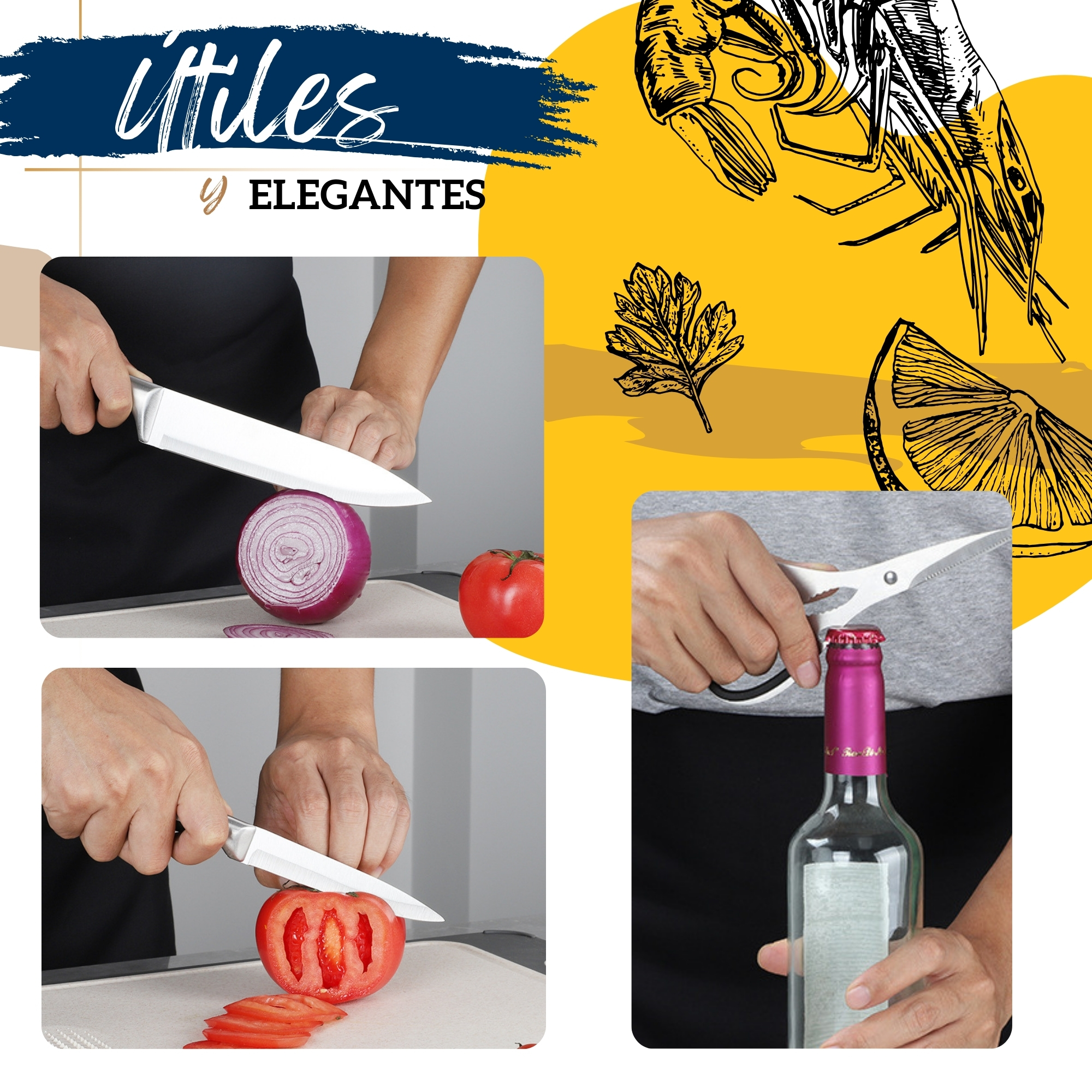 Foto 4 pulgar | Cuchillos Para Cocina Ecomlab Profesionales Acero Inoxidable