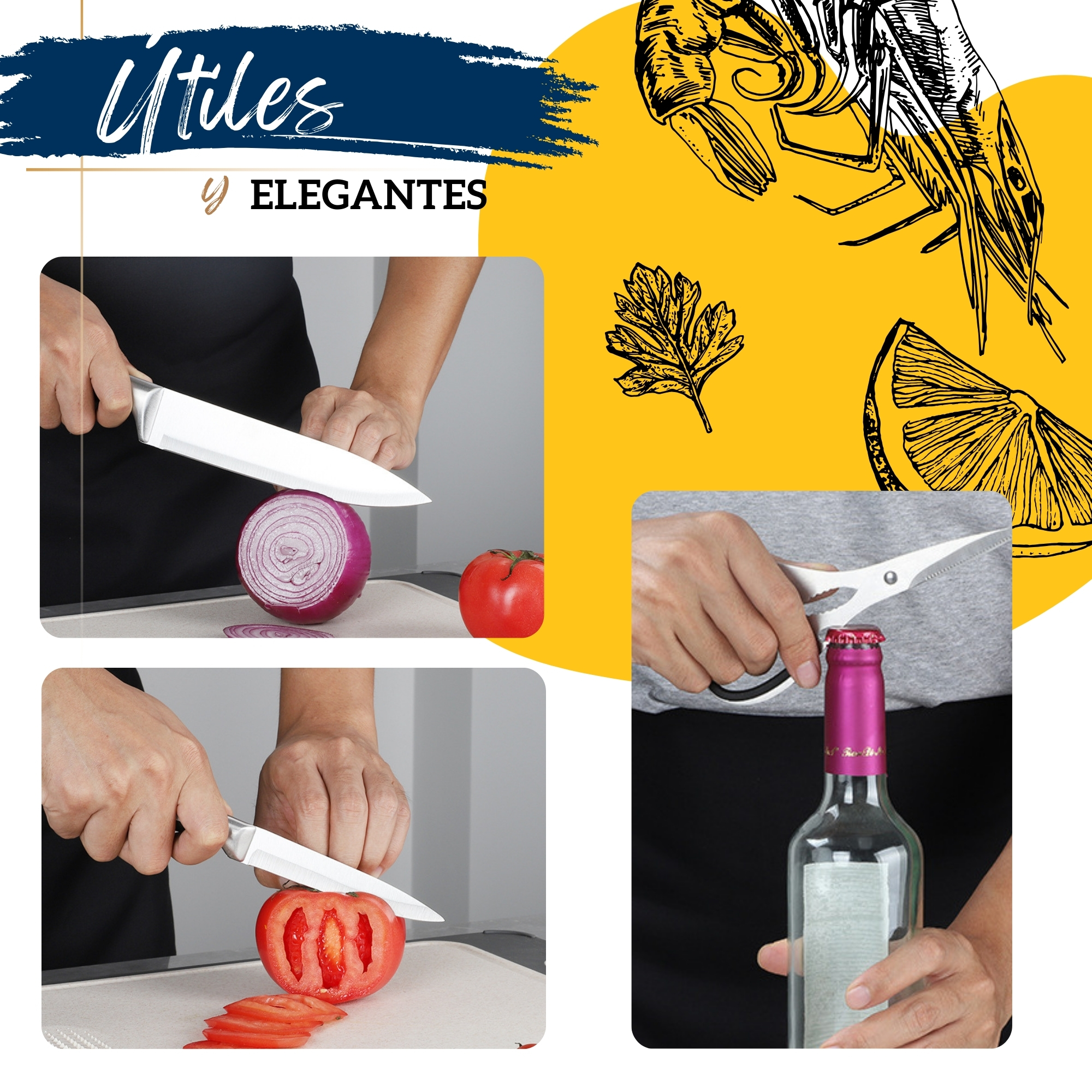 Foto 4 pulgar | Juego De Cuchillos Para Cocina Ecomlab De Acero Inoxidable