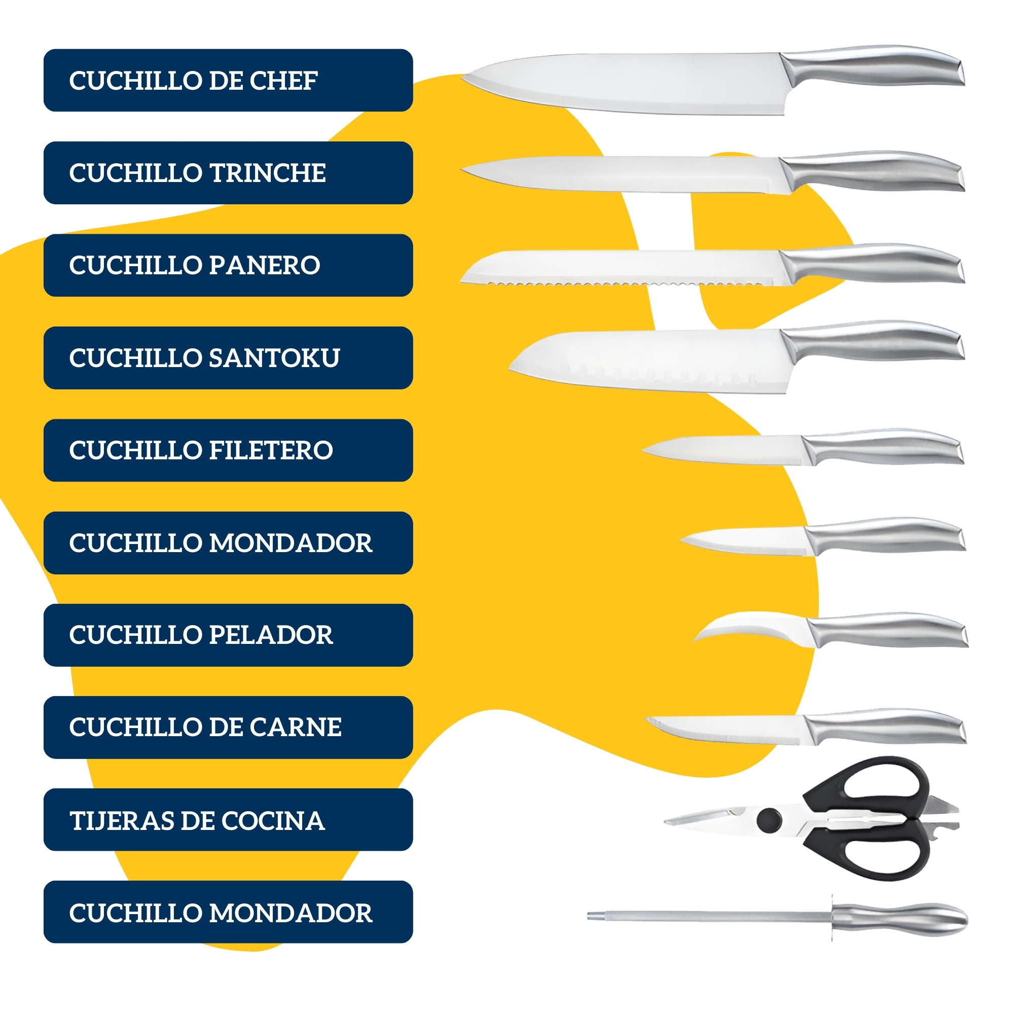 Foto 9 pulgar | Juego De Cuchillos Para Cocina Ecomlab De Acero Inoxidable