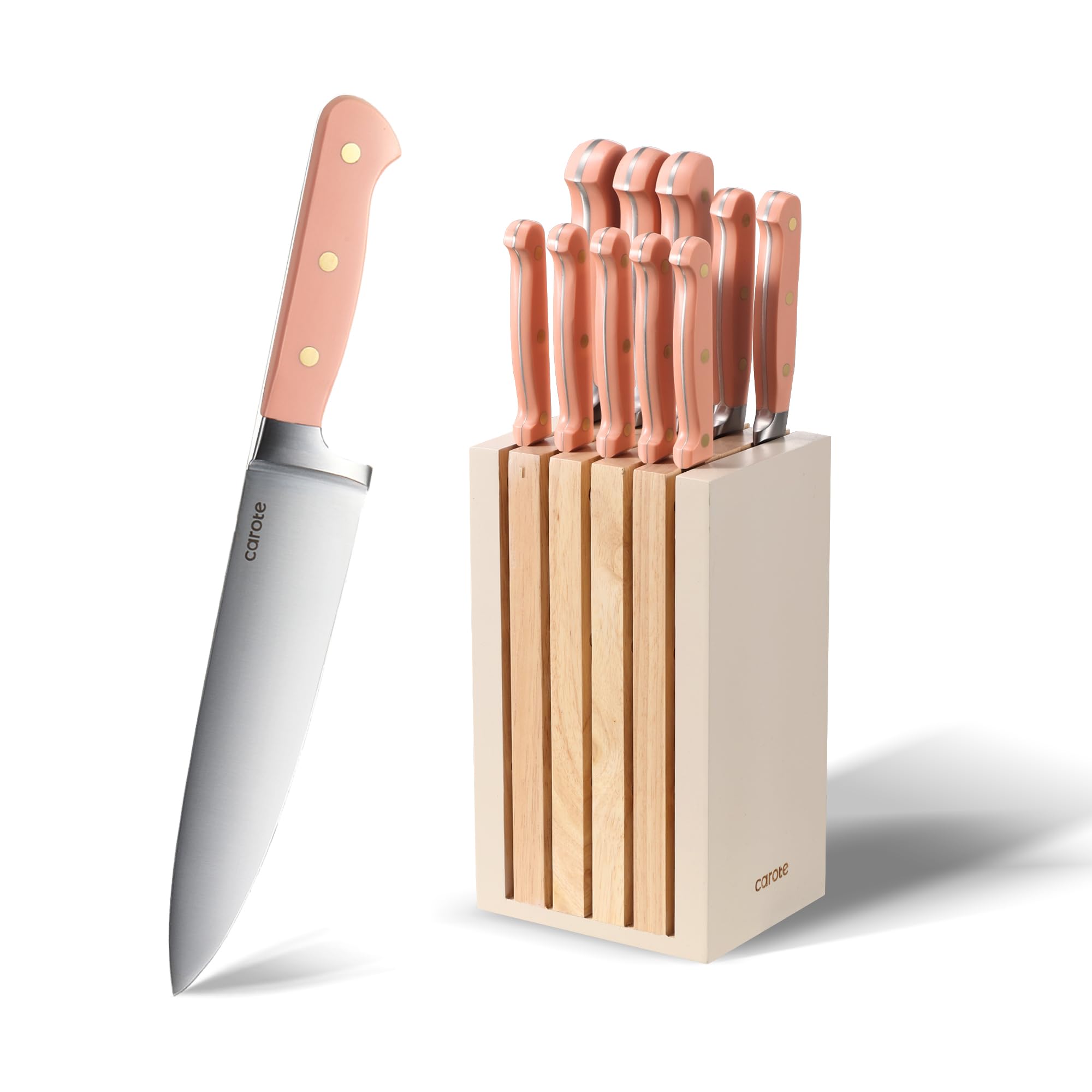 Foto 1 | Juego De Cuchillos Carote 11 Piezas Con Bloque De Acero Inoxidable Rosa - Venta Internacional.