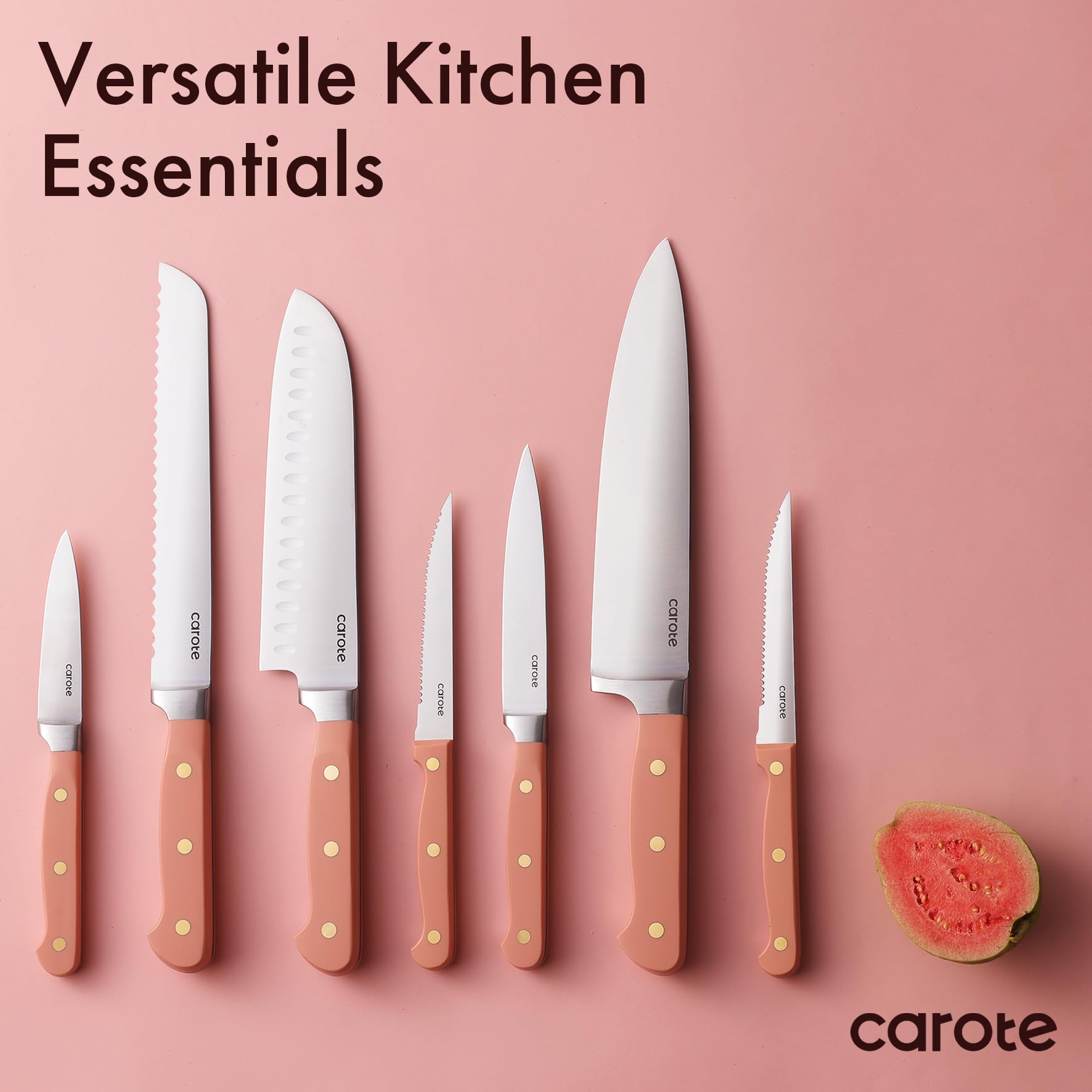 Foto 5 | Juego De Cuchillos Carote 11 Piezas Con Bloque De Acero Inoxidable Rosa - Venta Internacional.