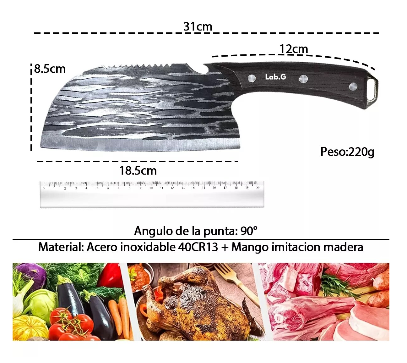 Foto 3 pulgar | Cuchillo De Chef Forjado A Mano Acero Cuchillos De Cocina