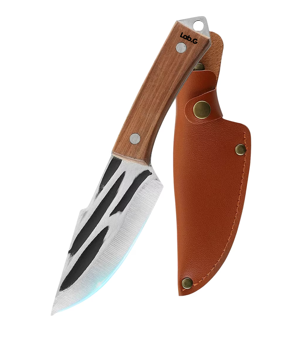 Foto 2 pulgar | Cuchillo Chef De Cocina Forjado A Mano Con Funda De Cuero Marrón Claro