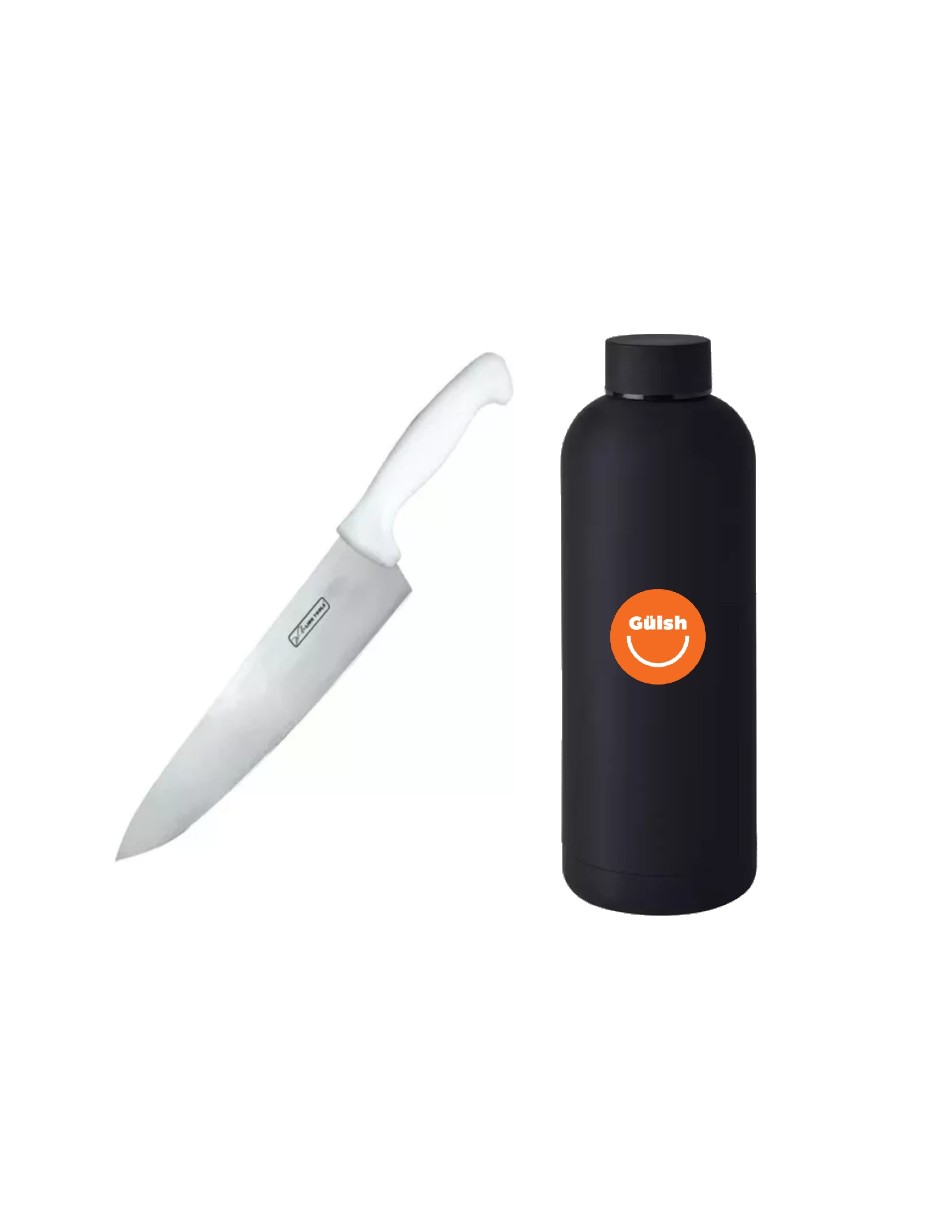 Foto 2 pulgar | Cuchillo Chef Profesional Color Blanco + Termo De Agua Güish