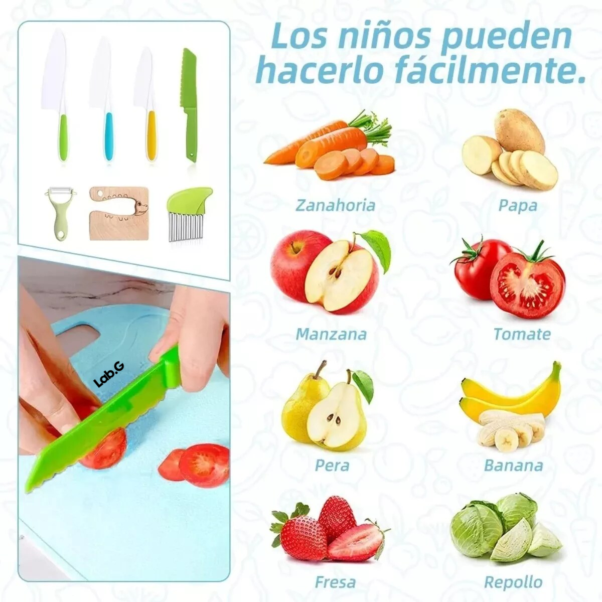 Foto 5 pulgar | Cuchillos Seguros Lab.g Para Niños Pequeños De Frutas Para Cocinar Azul Colores