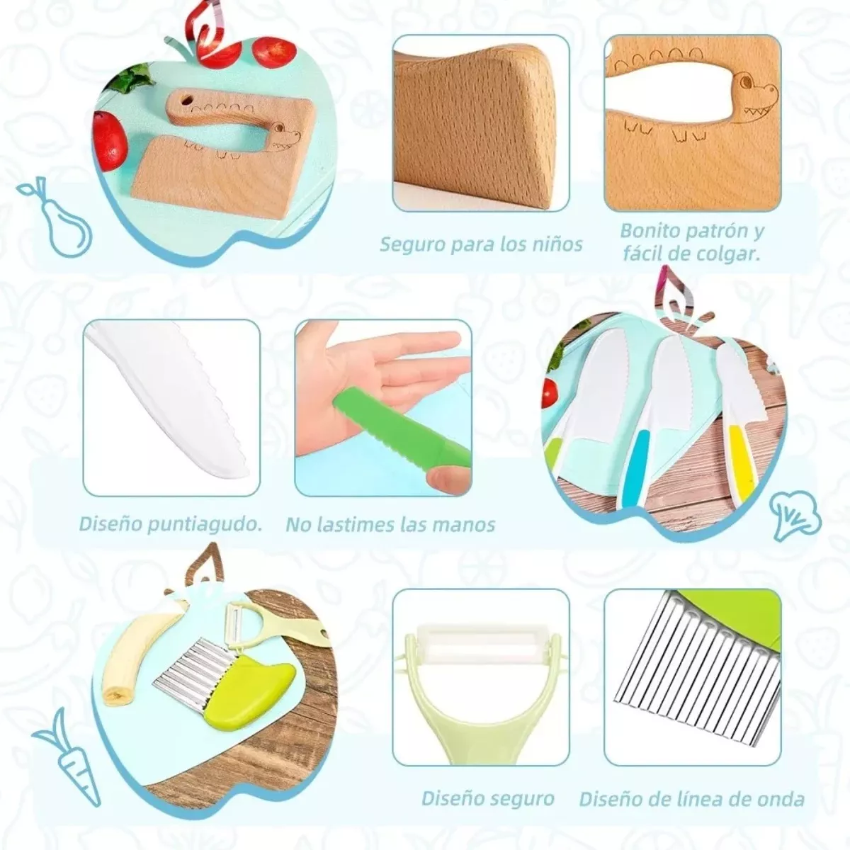Foto 6 pulgar | Cuchillos Seguros Lab.g Para Niños Pequeños De Frutas Para Cocinar Azul Colores