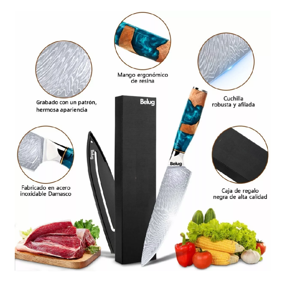 Foto 4 pulgar | Cuchillo De Cocina Profesional, Belug Color Plateado