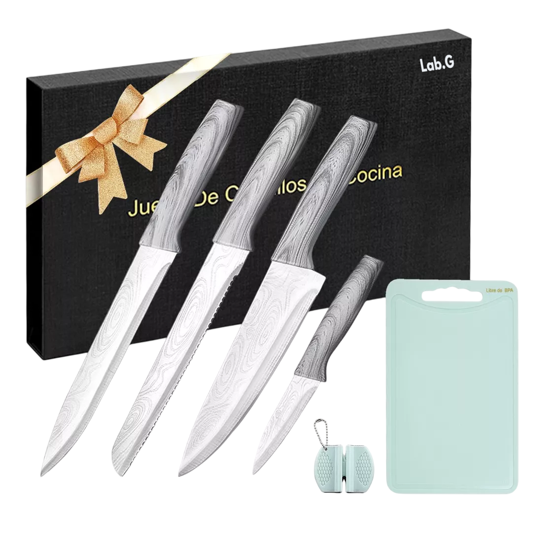 Foto 1 | Set De Cuchillos De Cocina Profesional Con Tabla Para Cortar Plateado