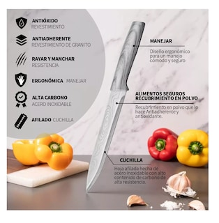 Foto 2 | Set De Cuchillos De Cocina Profesional Con Tabla Para Cortar Plateado