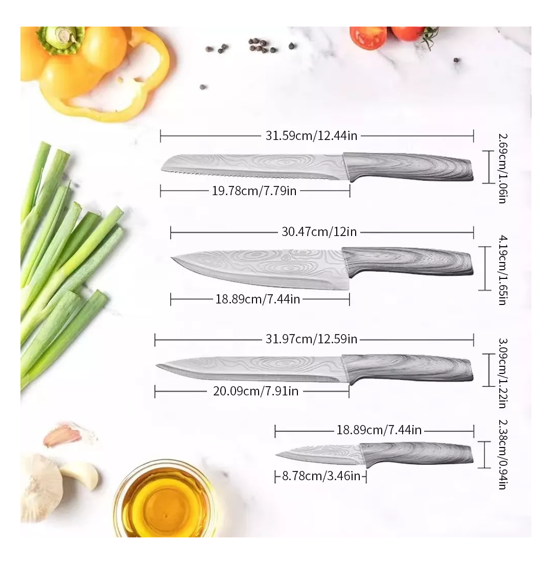 Foto 4 pulgar | Set De Cuchillos De Cocina Profesional Con Tabla Para Cortar Plateado