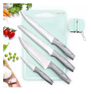 Foto 4 | Set De Cuchillos De Cocina Profesional Con Tabla Para Cortar Plateado