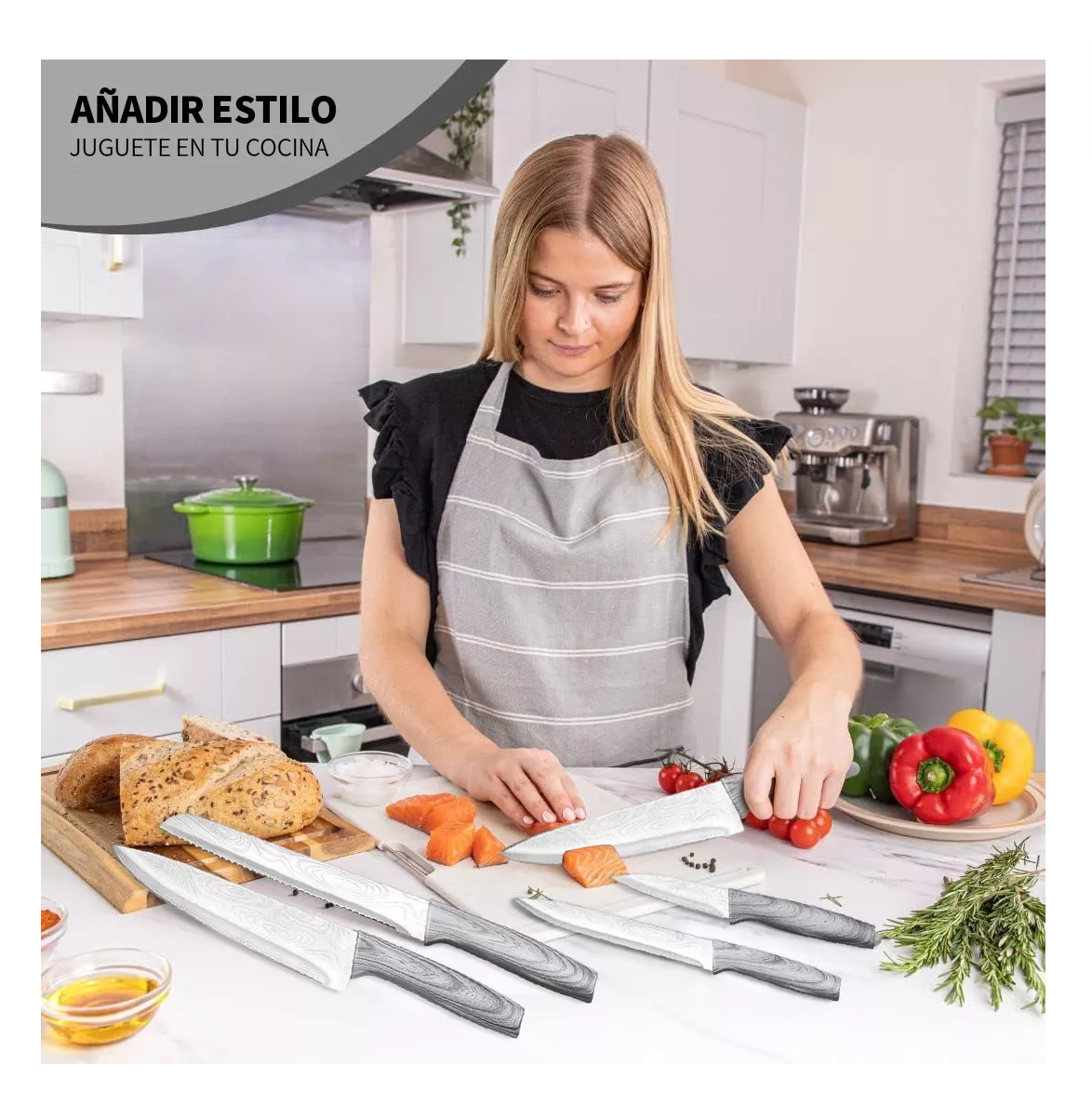 Foto 6 pulgar | Set De Cuchillos De Cocina Profesional Con Tabla Para Cortar Plateado