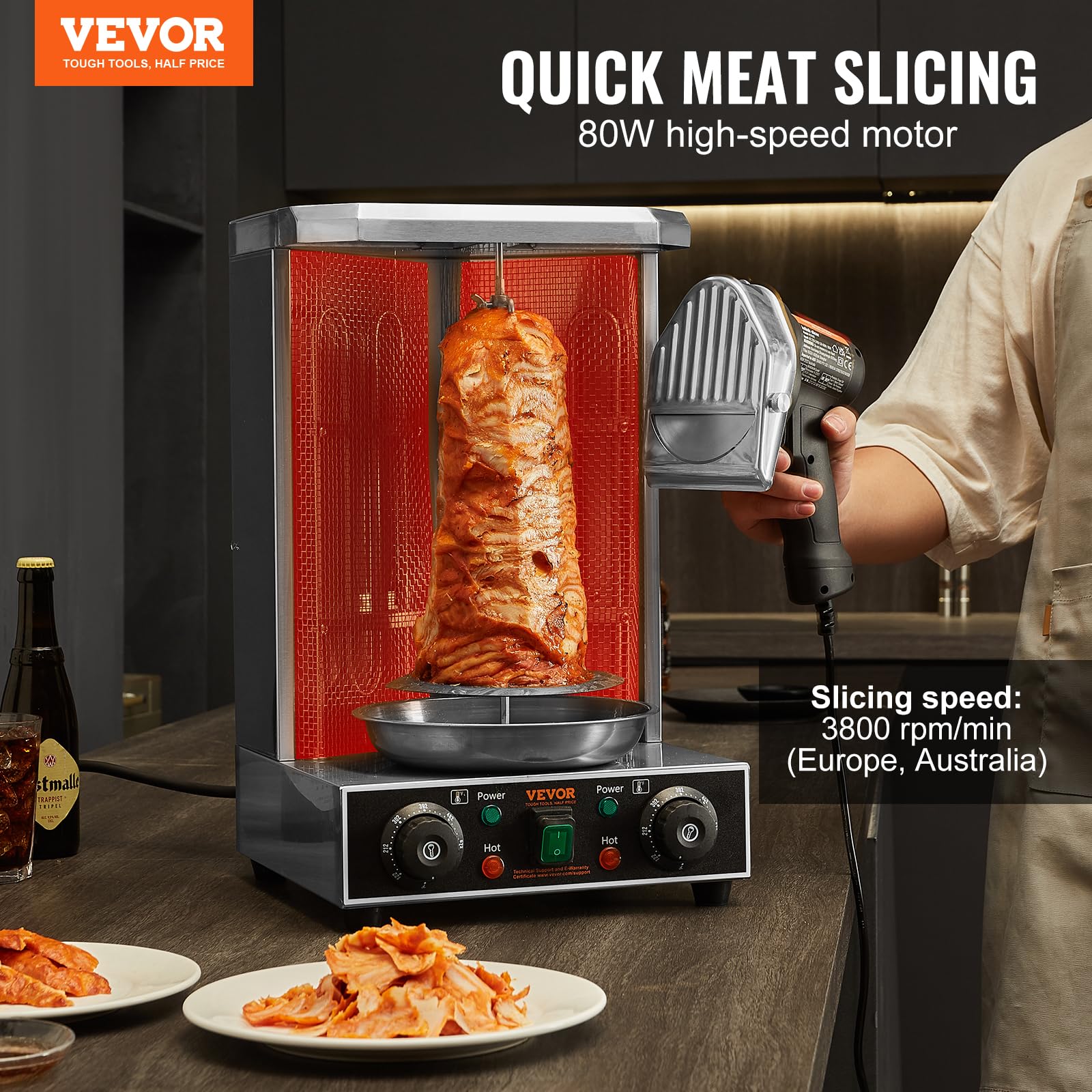 Foto 3 pulgar | Cuchillo Shawarma Eléctrico Vevor 80w Professional 2 Cuchillas - Venta Internacional.