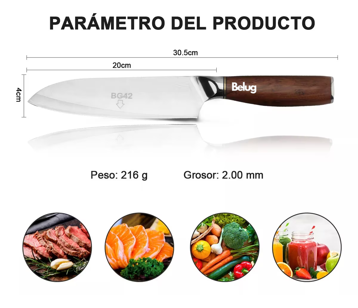 Foto 4 pulgar | Cuchillo De Cocina De 8 Pulgadas, Belug Cuchillo De Chef Profesional Marrón Claro