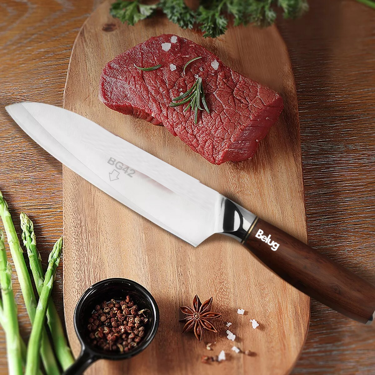 Foto 5 pulgar | Cuchillo De Cocina De 8 Pulgadas, Belug Cuchillo De Chef Profesional Marrón Claro