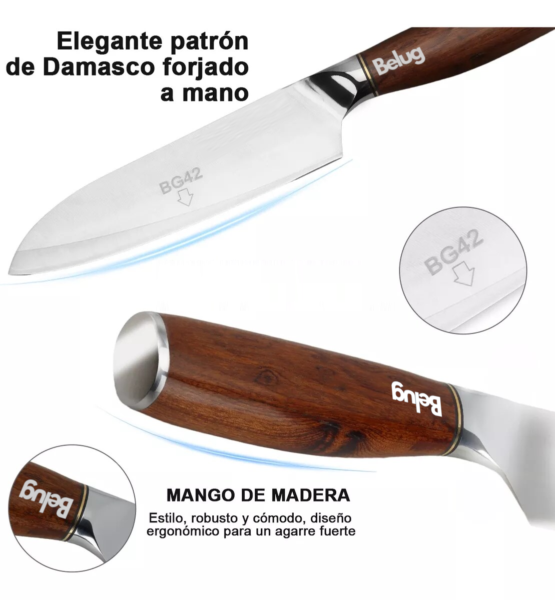 Foto 6 pulgar | Cuchillo De Cocina De 8 Pulgadas, Belug Cuchillo De Chef Profesional Marrón Claro