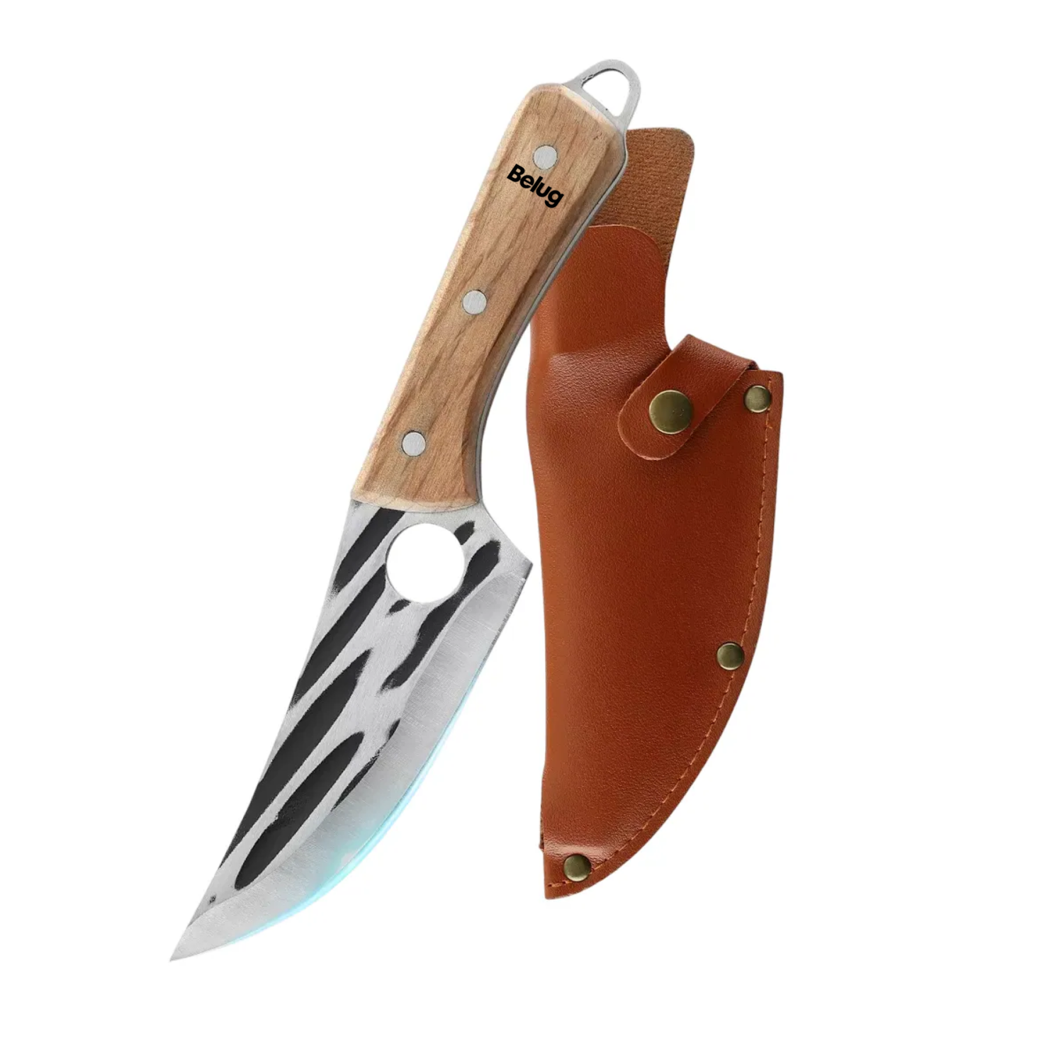 Foto 2 pulgar | Cuchillo Chef De Cocina Forjado A Mano Con Funda De Cuero, Belug Marrón