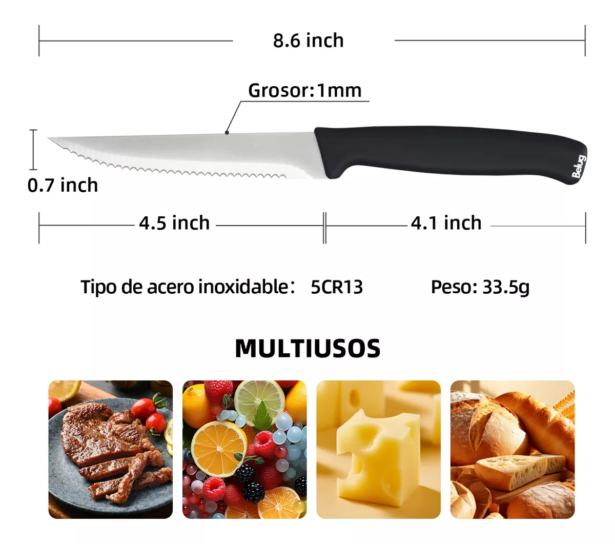Foto 3 pulgar | Set Cuchillos Dentados Belug Para Carne 12 Piezas Plata Negro