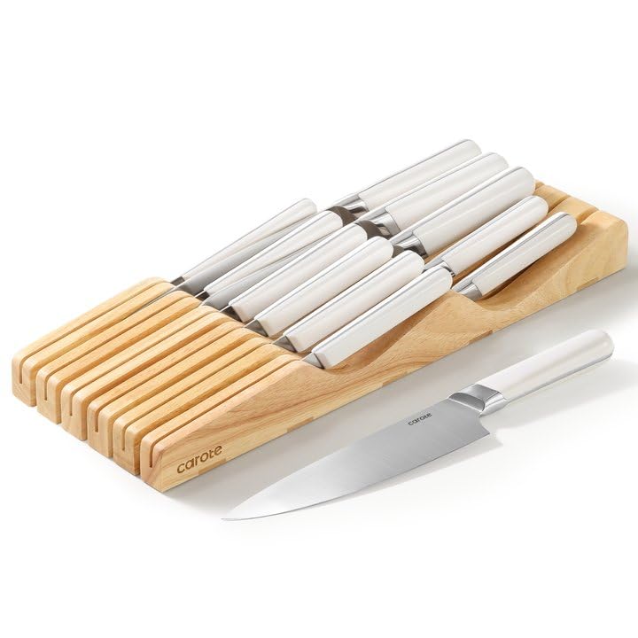 Juego De Cuchillos Carote De Acero Inoxidable Con Bloque, 12 Piezas, Blanco - Venta Internacional.