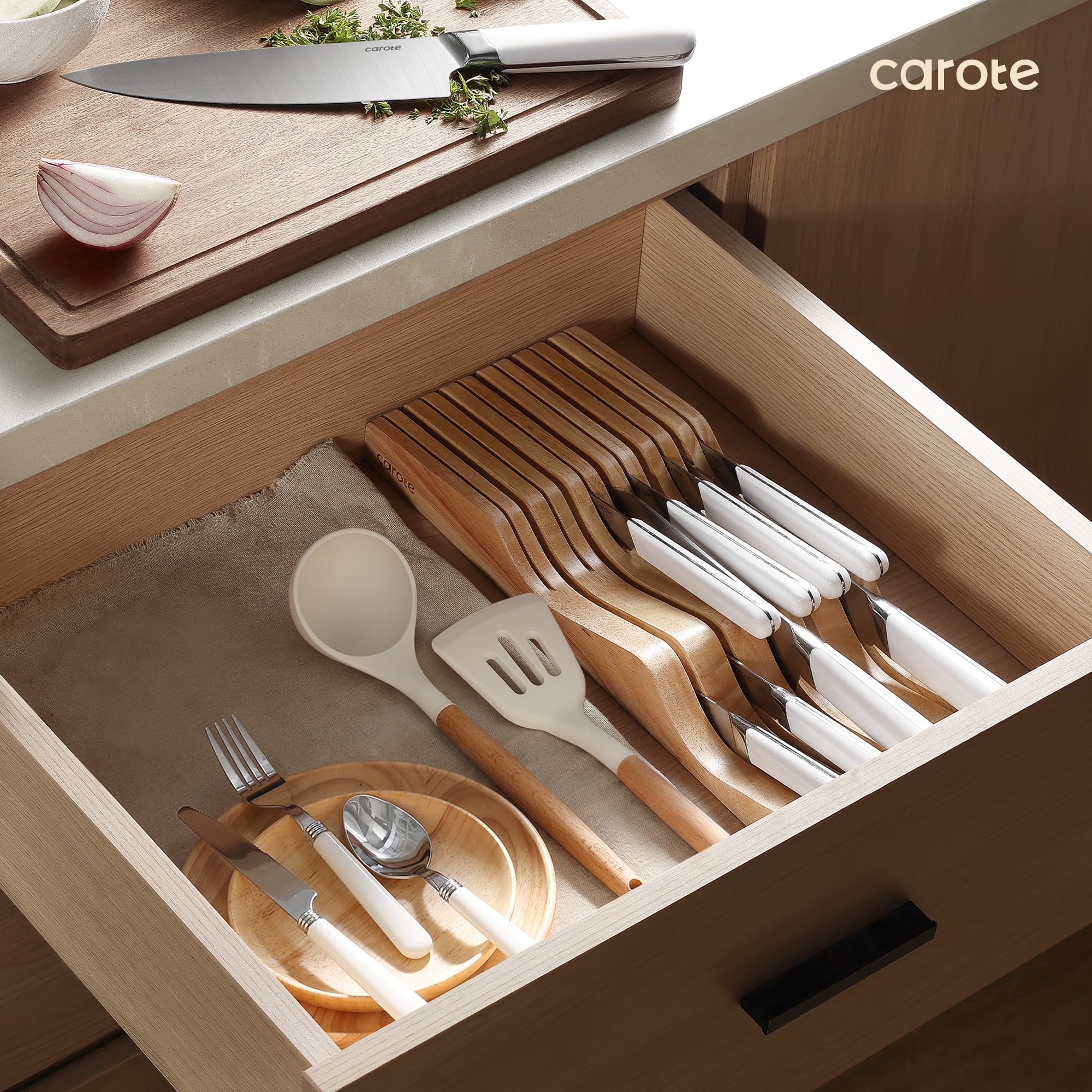 Foto 3 | Juego De Cuchillos Carote De Acero Inoxidable Con Bloque, 12 Piezas, Blanco - Venta Internacional.