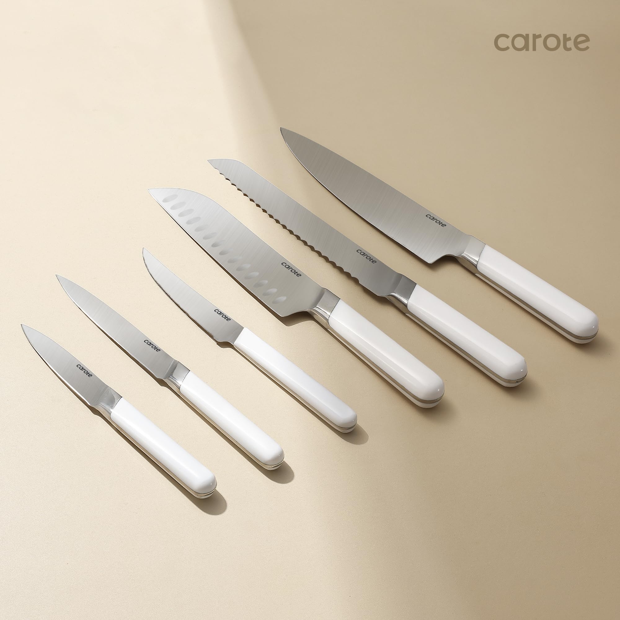 Foto 5 pulgar | Juego De Cuchillos Carote De Acero Inoxidable Con Bloque, 12 Piezas, Blanco - Venta Internacional.