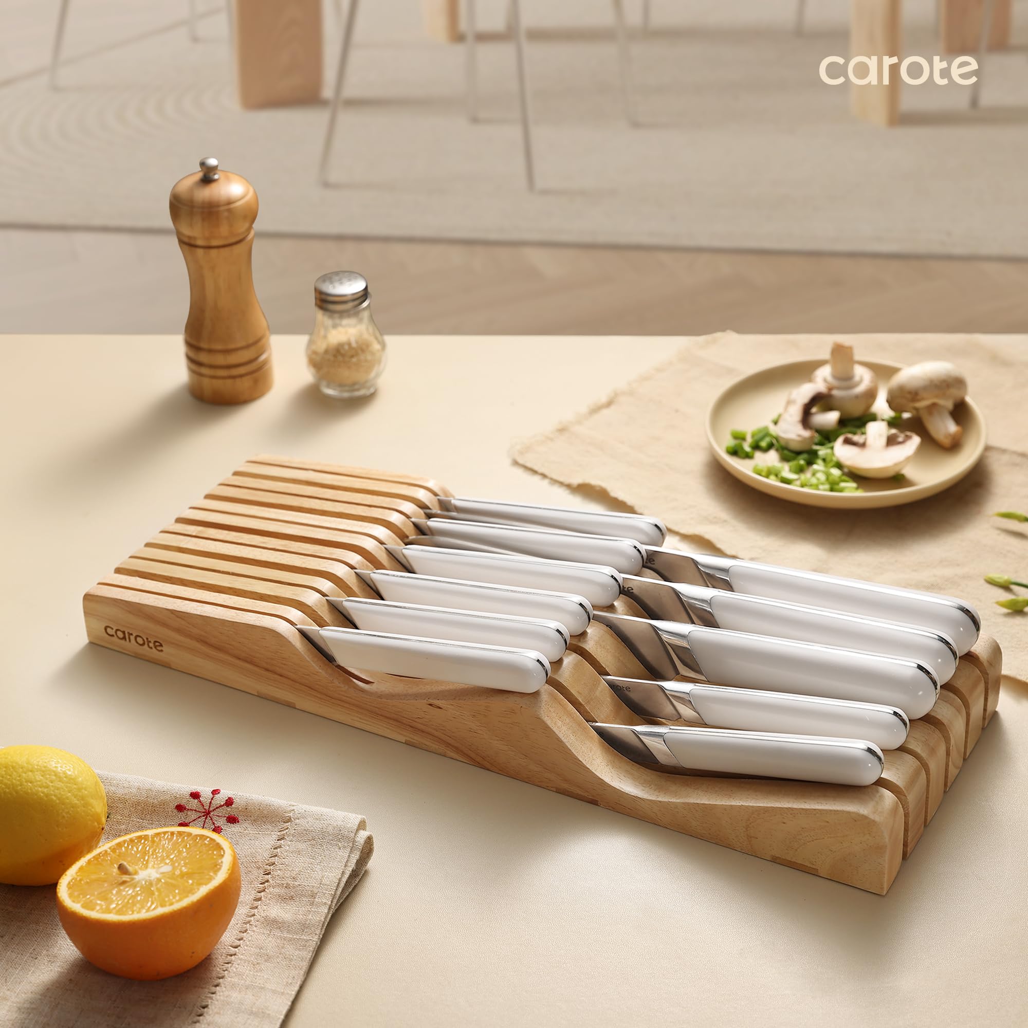Foto 6 | Juego De Cuchillos Carote De Acero Inoxidable Con Bloque, 12 Piezas, Blanco - Venta Internacional.