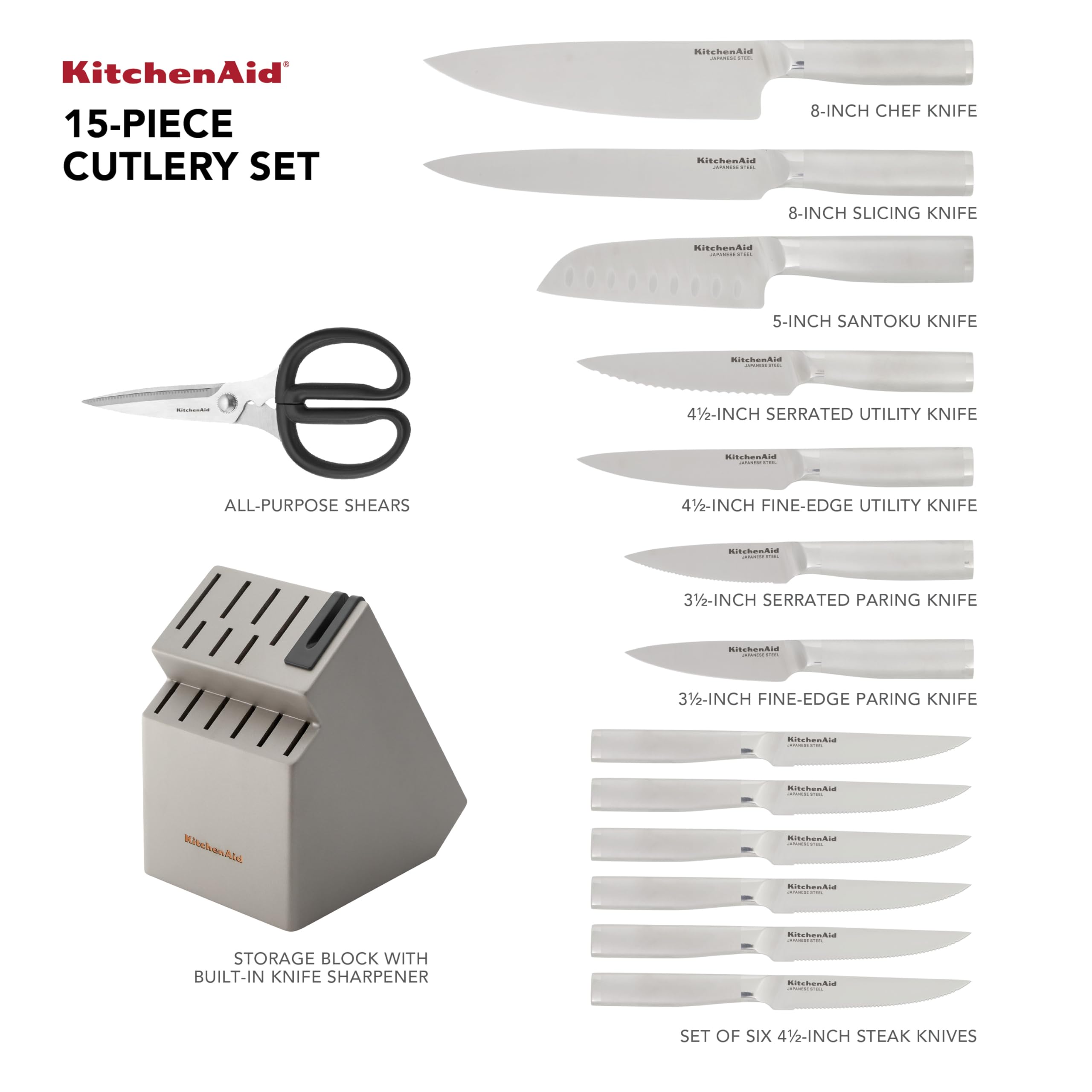 Foto 4 pulgar | Juego De Bloques De Cuchillos Kitchenaid Gourmet De Acero Inoxidable De 15 Piezas - Venta Internacional.