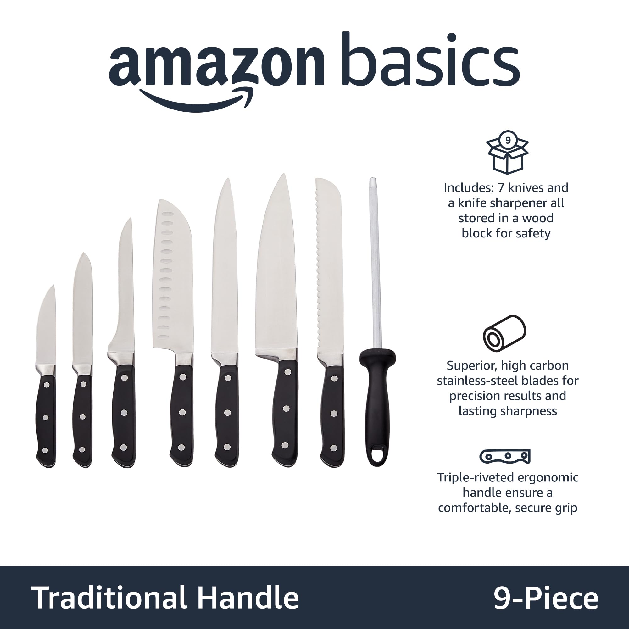 Foto 3 pulgar | Juego De Cuchillos Amazon Basics Premium De Acero Inoxidable Con Alto Contenido De Carbono - Venta Internacional.