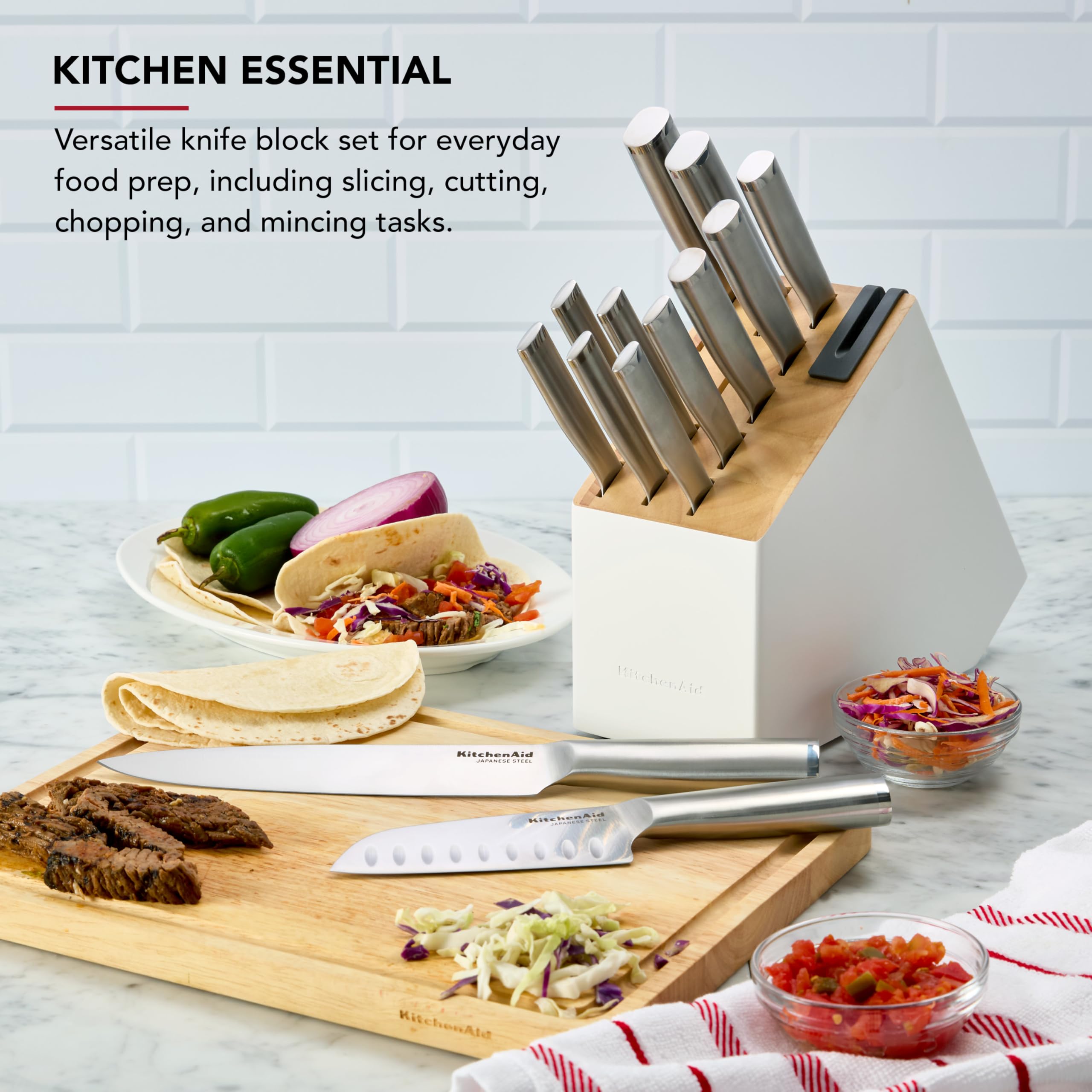 Foto 2 | Juego De Cuchillos Kitchenaid Slim, Bicolor, 14 Piezas, Blanco - Venta Internacional.