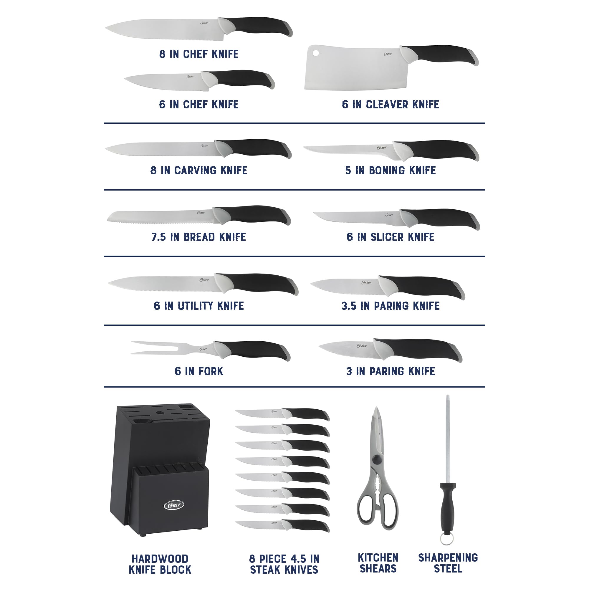 Foto 4 pulgar | Juego De Cuchillos Oster Lindbergh, 22 Piezas, Con Bloque De Cuchillos Negro - Venta Internacional.