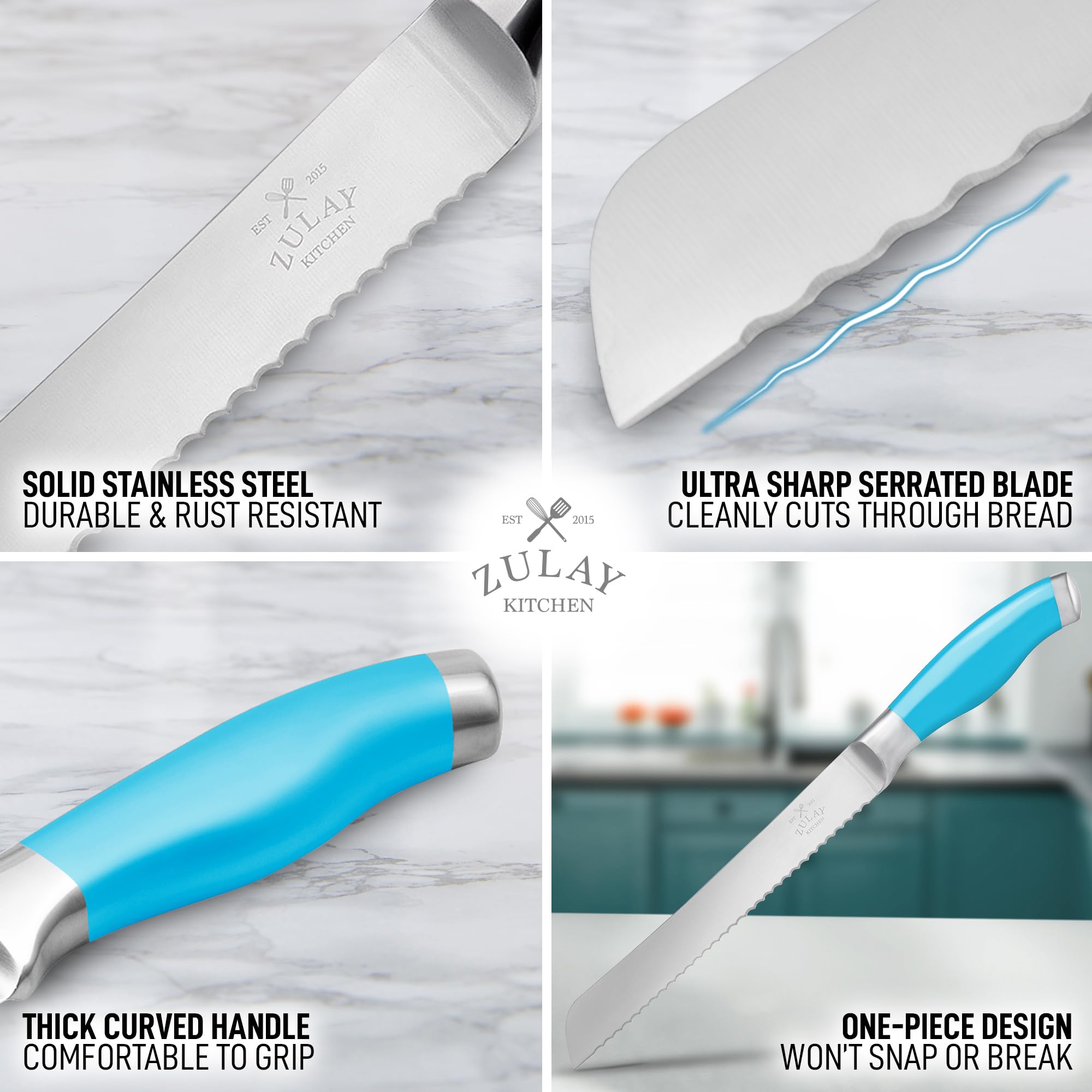 Foto 5 | Cuchillo Para Pan Zulay, Serrado, Acero Inoxidable, Hoja De 20 Cm, Azul - Venta Internacional.