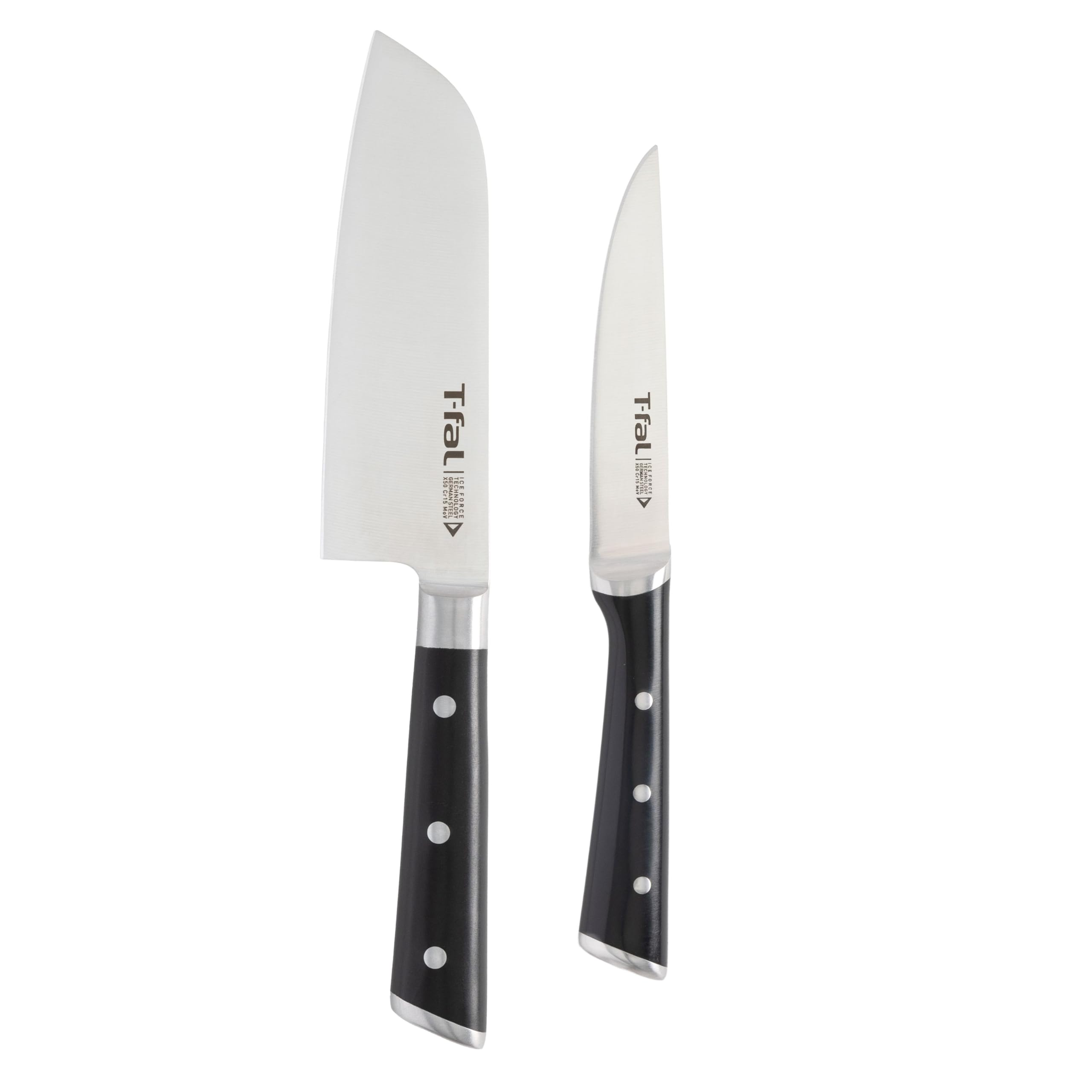 Juego De Cuchillos T-fal Ice Force Santoku De 18 Cm Y Utility De 11 Cm, Color Negro - Venta Internacional.