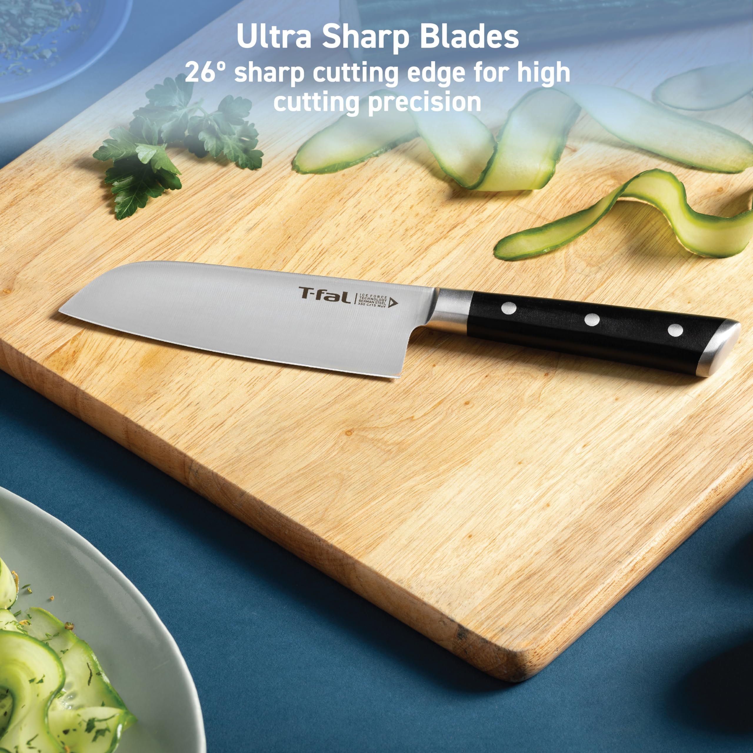 Foto 7 pulgar | Juego De Cuchillos T-fal Ice Force Santoku De 18 Cm Y Utility De 11 Cm, Color Negro - Venta Internacional.