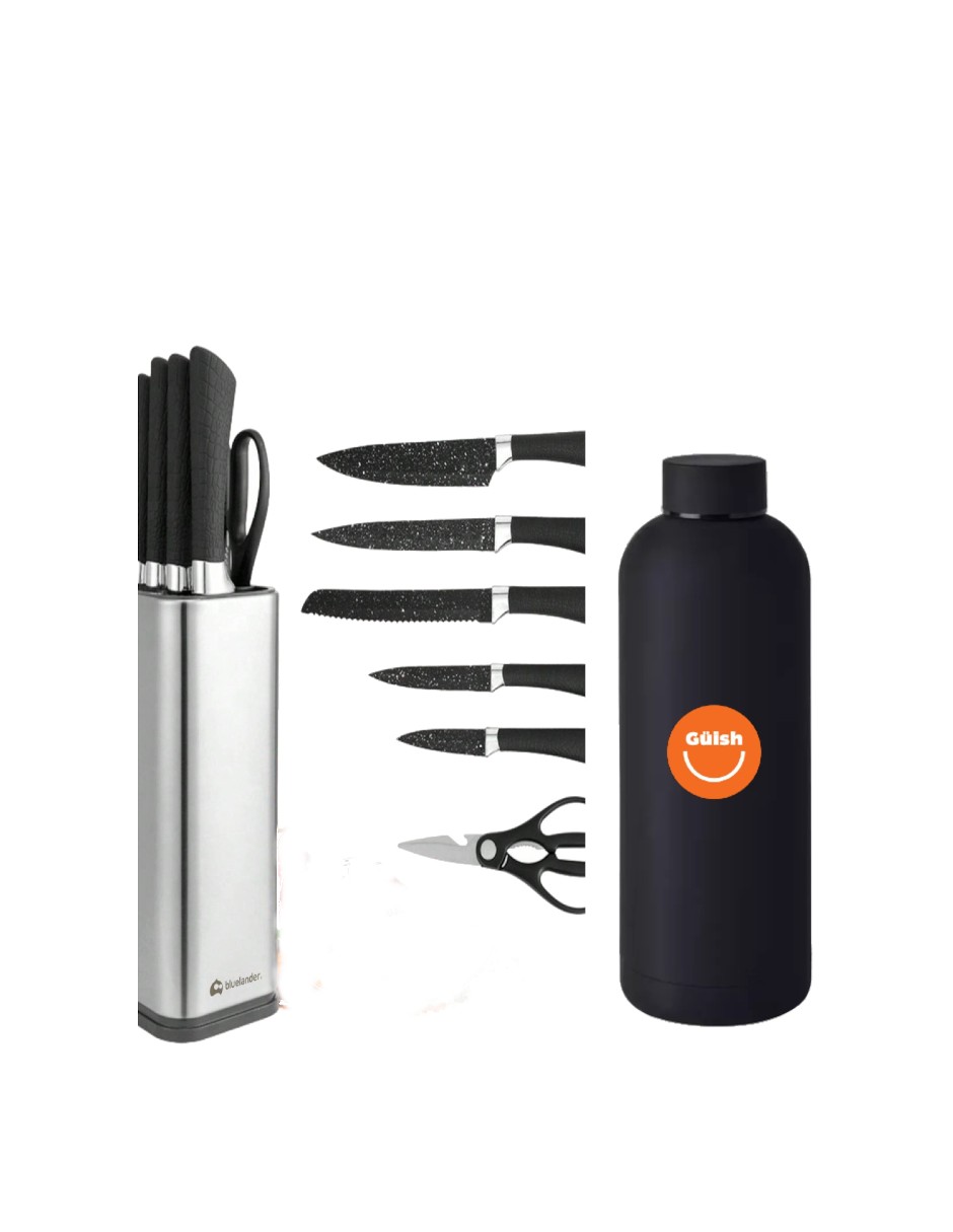Foto 2 pulgar | Juego De Cocina Acero Inoxidable Set De 7 Piezas Color Negro + Gratis Termo De Regalo Güish