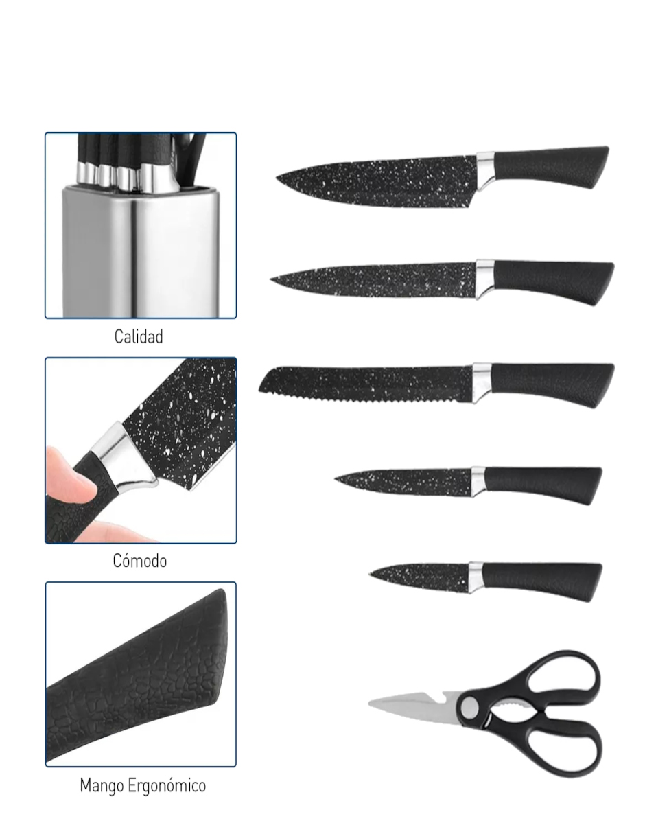 Foto 5 pulgar | Juego De Cocina Acero Inoxidable Set De 7 Piezas Color Negro + Gratis Termo De Regalo Güish