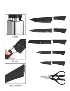 Foto 4 | Juego De Cocina Acero Inoxidable Set De 7 Piezas Color Negro + Gratis Termo De Regalo Güish