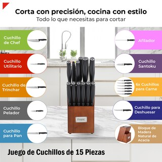 Foto 2 | Bogner Juego De Cuchillos Con Bloque De Madera 15 Pzas Bks15