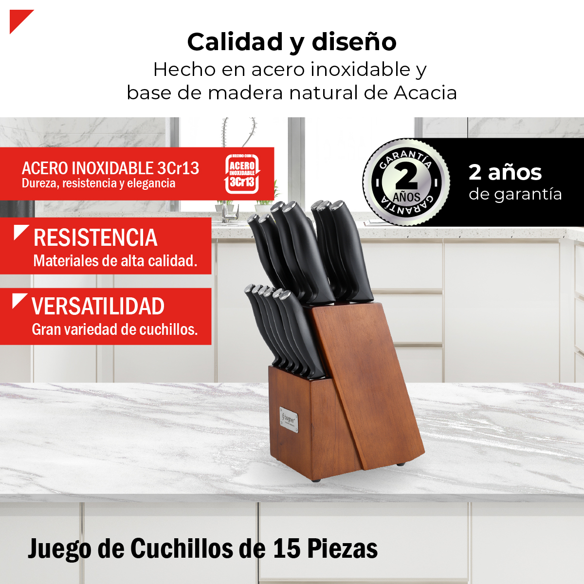Foto 4 pulgar | Bogner Juego De Cuchillos Con Bloque De Madera 15 Pzas Bks15